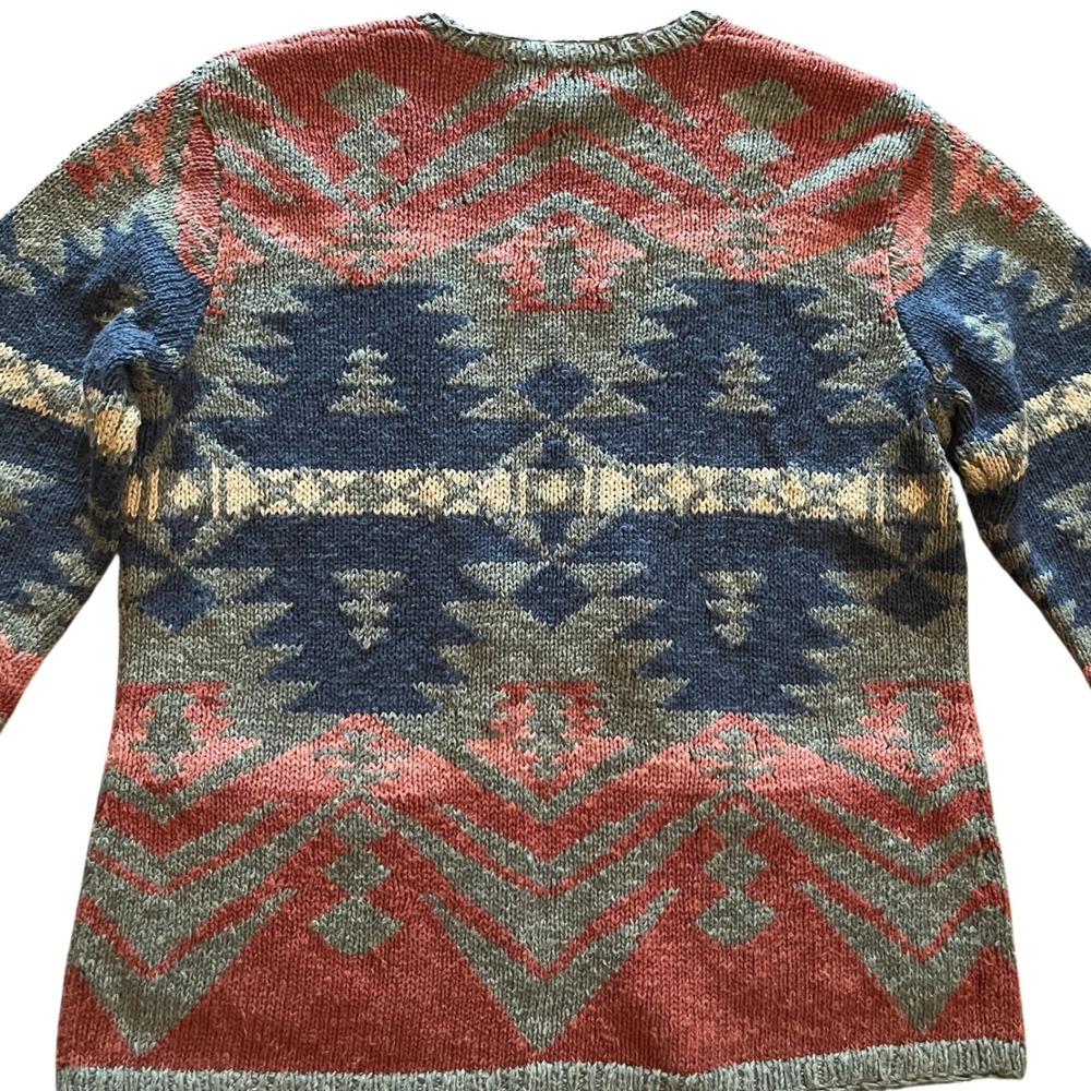 Vintage Ralph Lauren Hand Knit Southwestern Cardigan Petite Large Linen Cotton - Picture 3 of 6